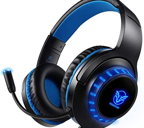 Pacrate PC Gaming Headset für PS4 Xbox One PC, Rauschunterdrückung Over-Ear LED PS4 Headset – Kristall Stereo-Klang Gamer Kopfhörer PS4 mit Sensiblen Mikrofon & Intensiven Bässen für Laptop Mac