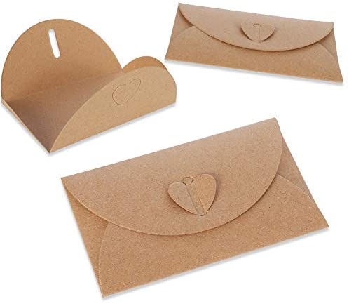 lovingmona 100 Stück Briefumschläge 7 x 10cm Mini Kraftpapier Umschläge mit Herz Verschluss für Grußkarten Weihnachten Valentinstag Geschenkkarten