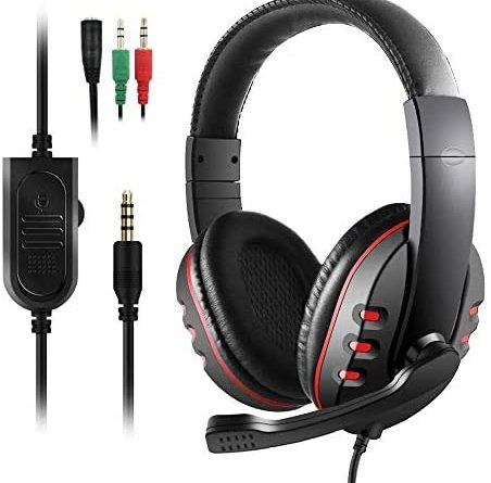 Diswoe PS4 Headset, 3.5mm Noise Cancelling Gaming Kopfhörer mit Surround Sound, 40MM Treiber und Mikrofon, Gaming Headset für PC Xbox One Nintendo Switch/Switch Lite Laptop Mac Handy Tablet