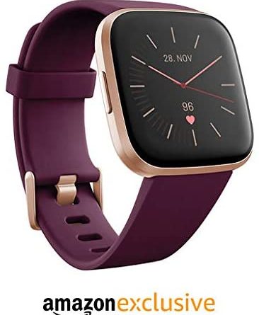 Fitbit Versa 2 Amazon Exclusive – Gesundheits- und Fitness-Smartwatch mit Sprachsteuerung, Schlafindex und Musikfunktion, Bordeaux, mit Alexa-Integration