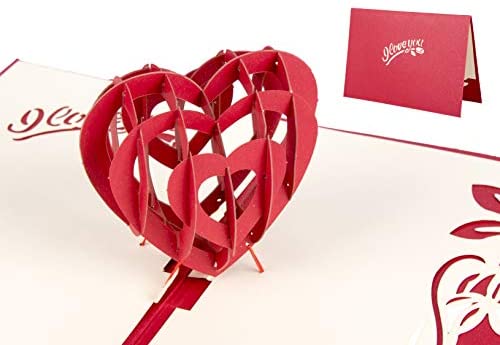 Smiling Art Pop Up 3D Karten für Valentinstag, Hochzeit, Jahrestag, Verlobung, Heiratsantrag, Glückwunschkarte, Geschenkkarte für Gutschein, Einladungskarte, handgearbeitet (Herz)