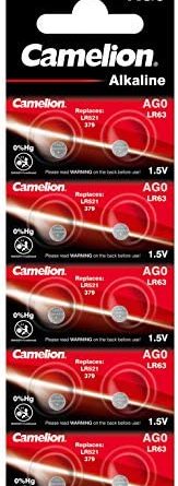 Camelion 12051000 Alkaline Knopfzellen ohne Quecksilber AG0/LR63/LR521/379/1,5 Volt, 10er-Pack