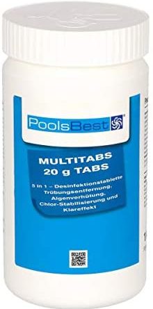 POOLSBEST 1 kg Mini – Multitabs 5 in 1-20 g Tabletten – Mini Chlortabletten für Pool – Chlor wirkt schnell gegen Bakterien, Pilze und Viren im Pool