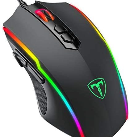 Holife Gaming Maus, 7200 DPI PC Maus mit RGB Beleuchtung/ 8 Programmierbaren Tasten/Feuer Tasten Optischer Sensor Wired Gaming Maus für pro Gamer (Schwarz)