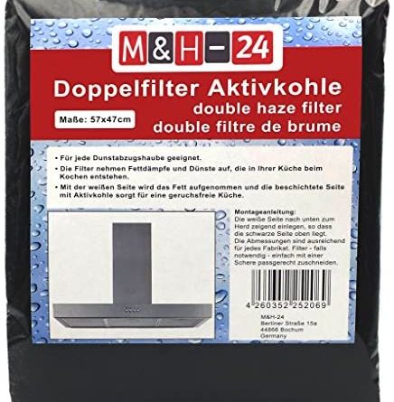 M&H-24 Filter Dunstabzugshaube Aktivkohle Zuschneidbar – Aktiv-Kohlefilter für Abzugshaube Dunstabzug 60cm Dunstfilter Universal 57 x 47 cm Schwarz