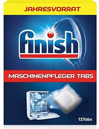 Finish Maschinenpfleger Tabs – Spülmaschinentabs gegen Schmutz & Fett im Inneren der Spülmaschine – Jahresvorrat Geschirrspülreiniger Tabs, 1er Pack (1 x 12 Tabs)