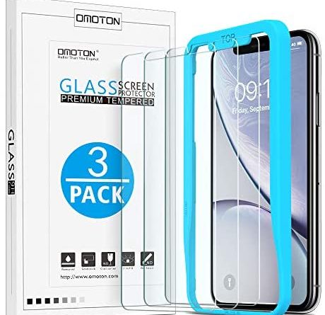 OMOTON [3 Stück] Panzerglasfolie für iPhone 11 und iPhone XR [6.1 Zoll], mit Positionierhilfe, 9H Härte, Anti-Kratzen, Anti-Öl, Anti-Bläschen, Hülle Freundllich, [2.5D Runde Kante]