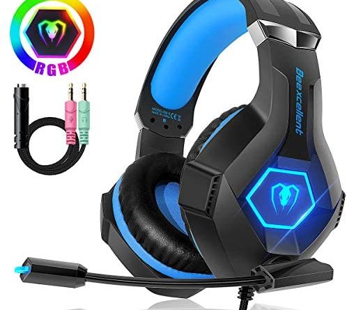 Beexcellent Gaming Headset für PC PS4 Xbox One, 7 Farbe RGB-LED Licht, Surround Sound Gaming Kopfhörer mit Mikrofon für Laptop Mac Handy Tablet