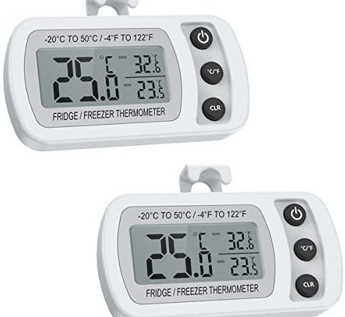 【2020 New】 ORIA Kühlschrank Thermometer, 2 Pack Digitale Wasserdichte Gefrierschrank Thermometer mit Max/Min, Haken Gut Lesbarem LCD-Anzeige, Perfekt für Hause, Bars, Cafés, etc