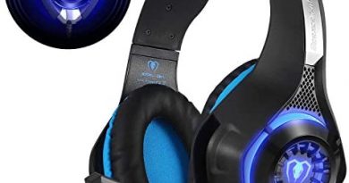 Beexcellent Gaming Headset für PS4 PC Xbox One, LED Licht Crystal Clarity Sound Professional Kopfhörer mit Mikrofon für Laptop Mac Handy Tablet Blau