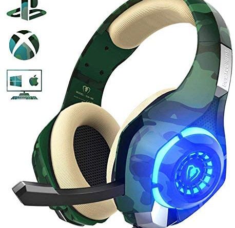 Beexcellent Gaming Headset für PS4 PC Xbox One, LED Licht Crystal Clarity Sound Professional Kopfhörer mit Mikrofon für Laptop Mac Handy Tablet (Grün)