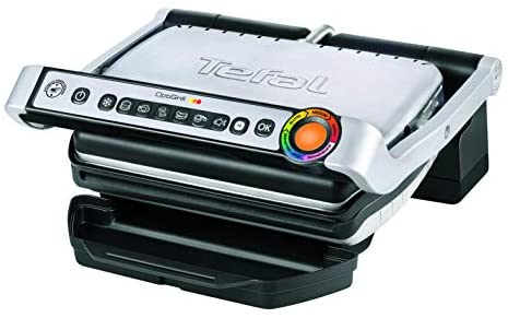 Tefal Optigrill GC705D | gescheiter Kontaktgrill | sechs automatisierte Programme | passt Temperatur + Grillzyklus ans Grillgut an | antihaftbeschichtete Platten, 30 Zentimetern x 20 Zentimetern, edelstahl/schwarz