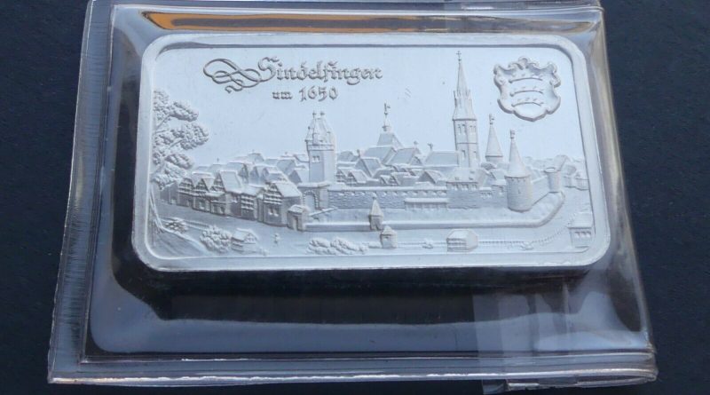 1 OZ Unze Silber – Sindelfingen um 1650  .999 Heraeus Motivbarren verschweißt