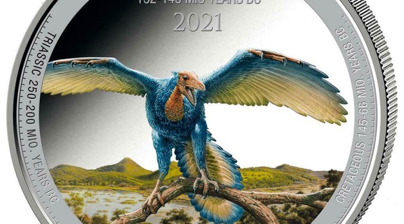 Kongo – 20 Francs 2021 – Archaeopteryx (5.) – in Farbe – 1 Oz Silber ST