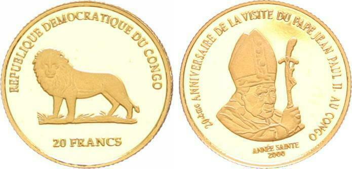 20 Francs 2000 Gold – 1/25 Unze – Kongo – Papst 46798