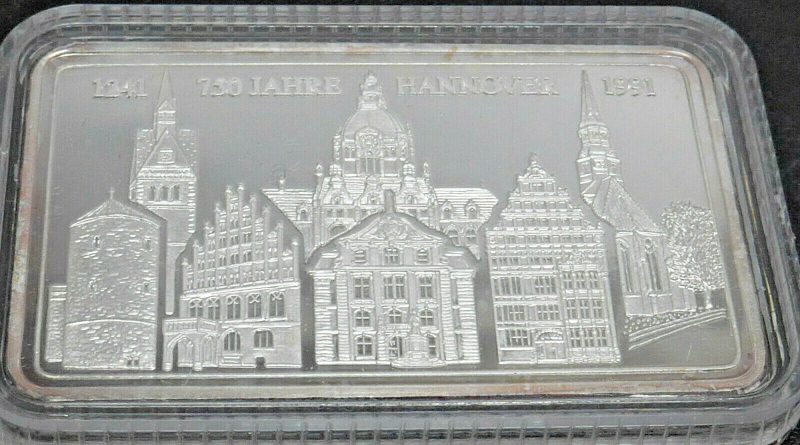 170 Jahre Hannover Silberbarren Feinsilber 999 Silber Barren 1/2 OZ Unze