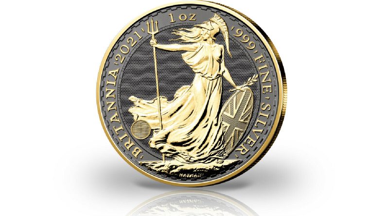 Britannia 1 oz Silber 2021 Großbritannien mit Ruthenium und 24 Karat Gold