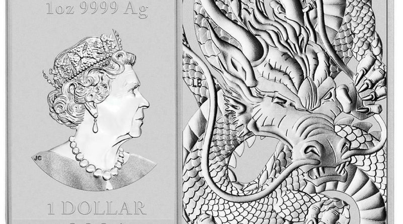 Australien – 1 Dollar 2021 – Drache – Rechteck-Anlagemünze – 1 Oz Silber ST