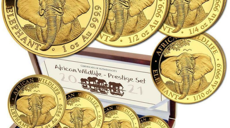 Somalia – 1.800 SH. 2021 – Elefant – Prestige-Satz – 1,85 Oz Gold PP