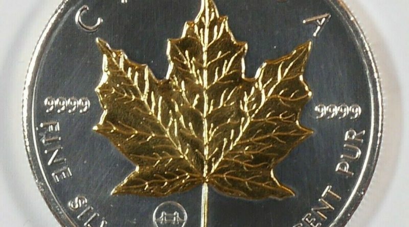 TREFF Kanada 1 Unze Silber 5 Dollar 2009 Maple Leaf Gold-Applikation