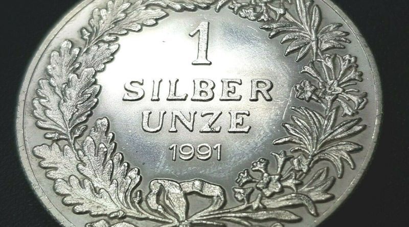 Silberunze Feinsilber 999 Silber Helvetia 1991 reines Silber 1 OZ Unze argent