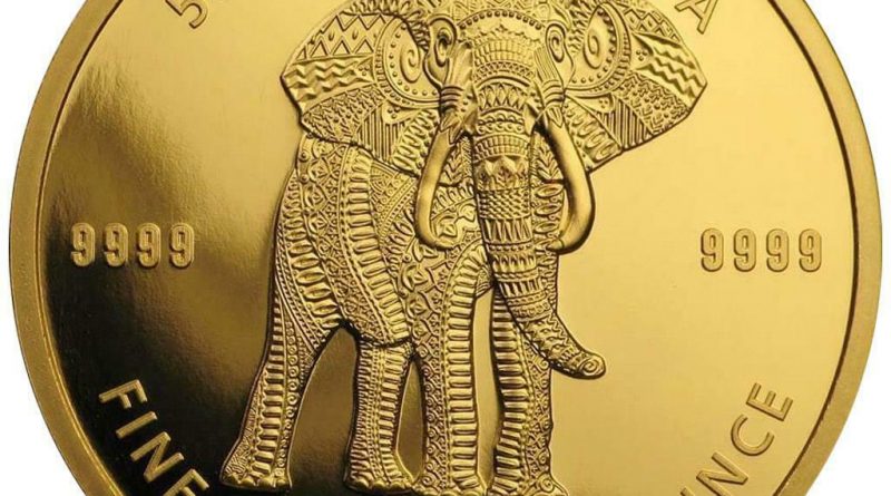 Tschad 50.000 Francs 2019 – Mandala Elefant – Premium-Anlagemünze – 1 Oz Gold ST