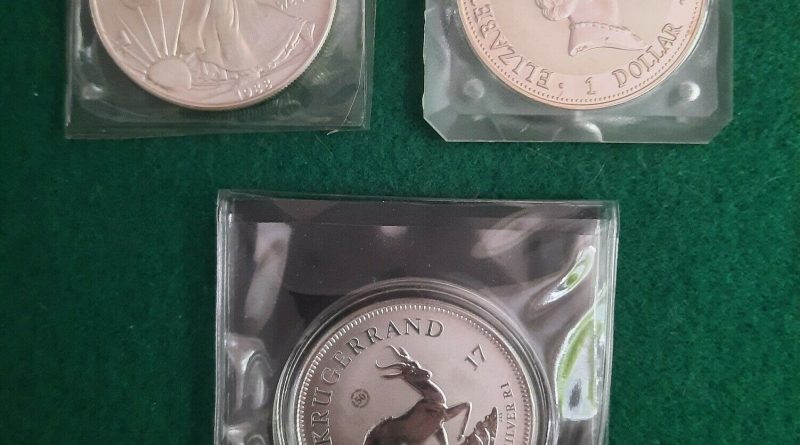 Konvolut – 3 Münzen 3 x 1 OZ / Unze – USA – Australien – Krügerrand – 999 Silber