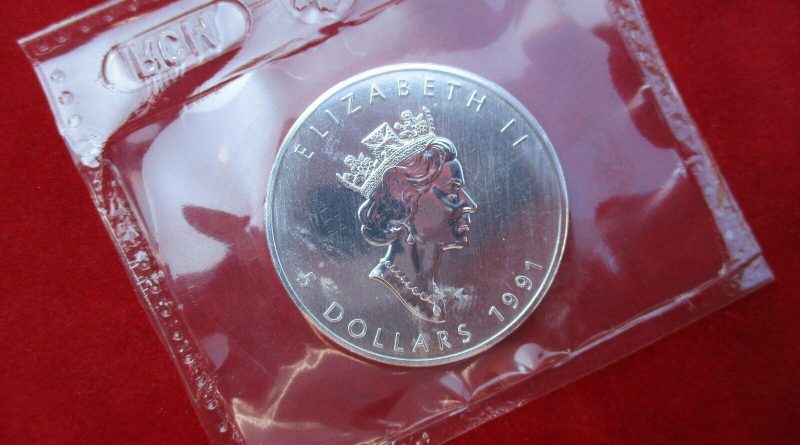 Kanada 5 Dollar von 1991 Maple Leaf 1 Oz Unze 999/1000 Silber Ag stgl Bu