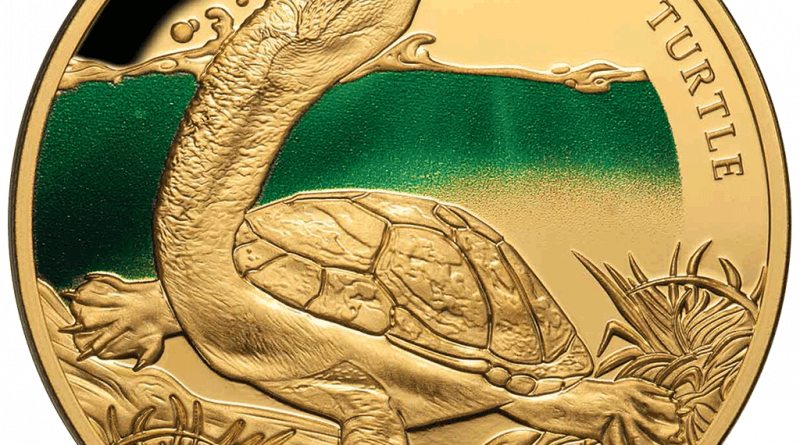 Niue 100 Dollar 2020 – Schlangenhalsschildkröte – Reptilien (7.) – 1 Oz Gold PP