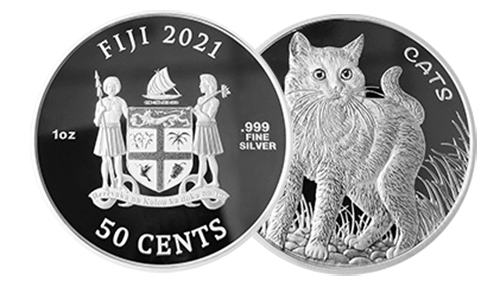 Fiji Inseln 50 Cents 1 oz Silber Katze Cats 2021 Stempelglanz st BU Unze #1