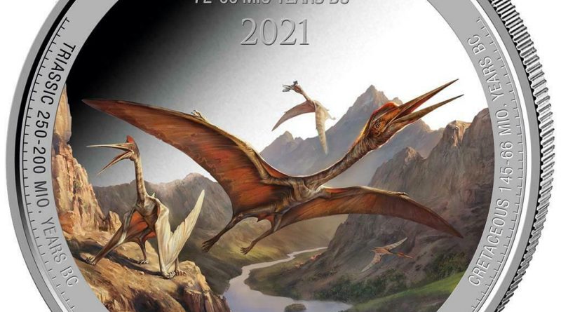 Kongo – 20 Francs 2021 – Quetzalcoatlus (6.) – in Farbe – 1 Oz Silber ST