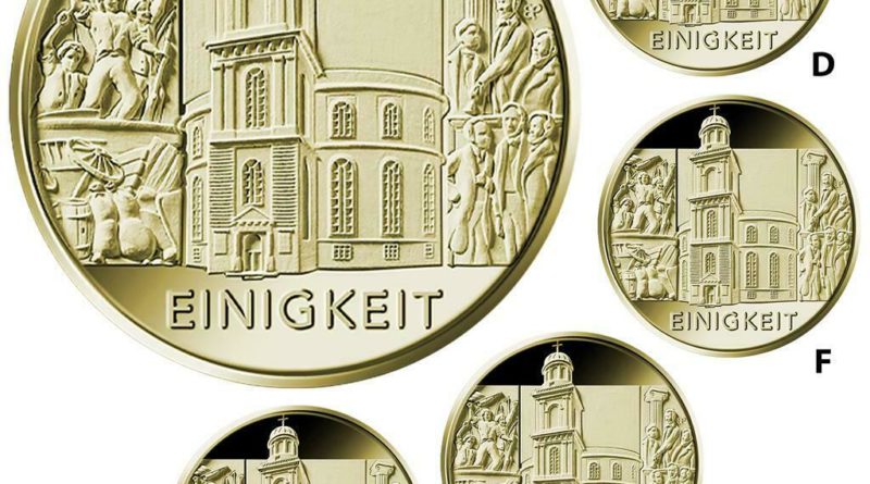 Deutschland 5 x 100 Euro 2020 – Einigkeit (1.) Satz – A-D-F-G-J – 2,5 Oz Gold ST