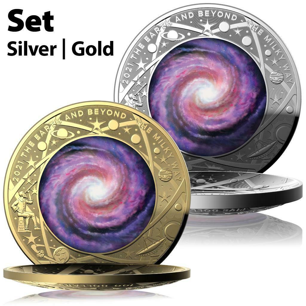 Australien 2021 Earth and Beyond Die Milchstraße Satz 1 Oz Gold + 1 Oz Silber PP