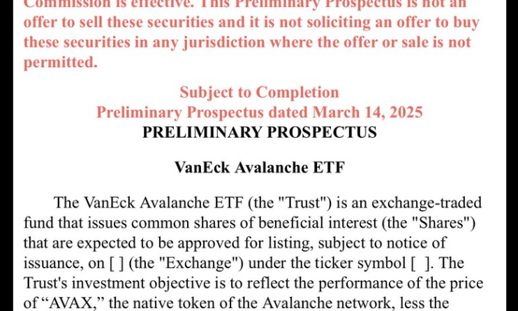 VanEck beantragt Spot-ETF für Avalanche (AVAX)