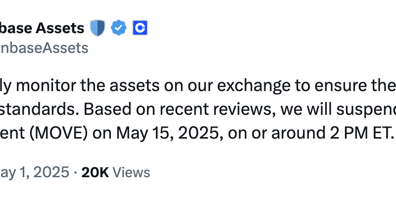 Coinbase setzt Handel von MOVE-Token aus