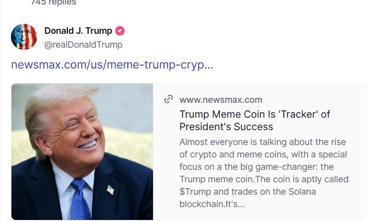 Trump sieht eigenen Memecoin als politisches Stimmungsbarometer