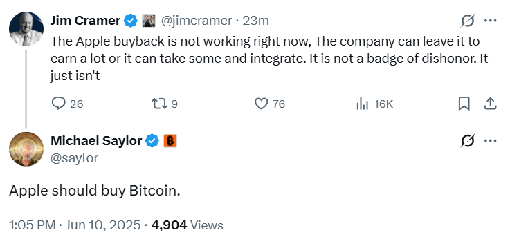 Michael Saylor empfiehlt Apple BTC-Kauf