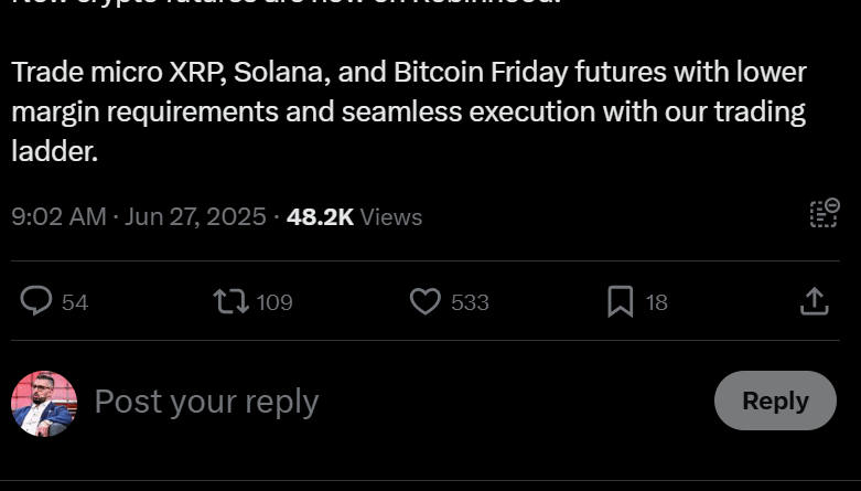 Robinhood lanciert Mikro-Futures für Bitcoin, XRP und SOL