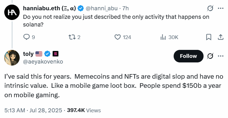 Solana-Mitbegründer über Memecoins und NFTs: “Digitaler Müll”