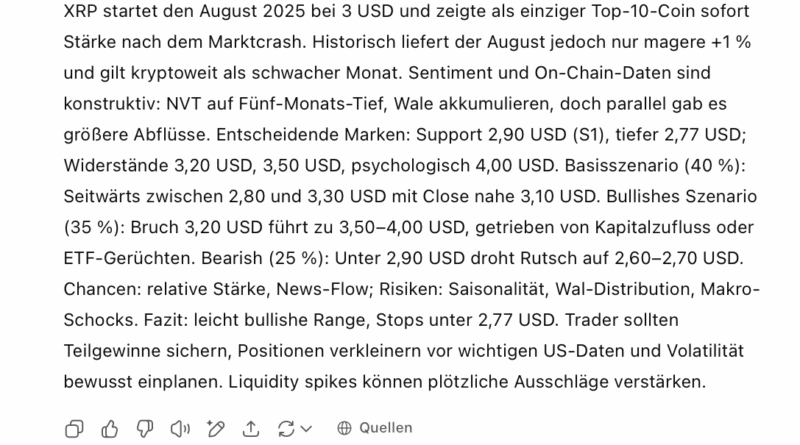 XRP Prognose für August – Was sagen Gemini, ChatGPT, Grok & Co.?
