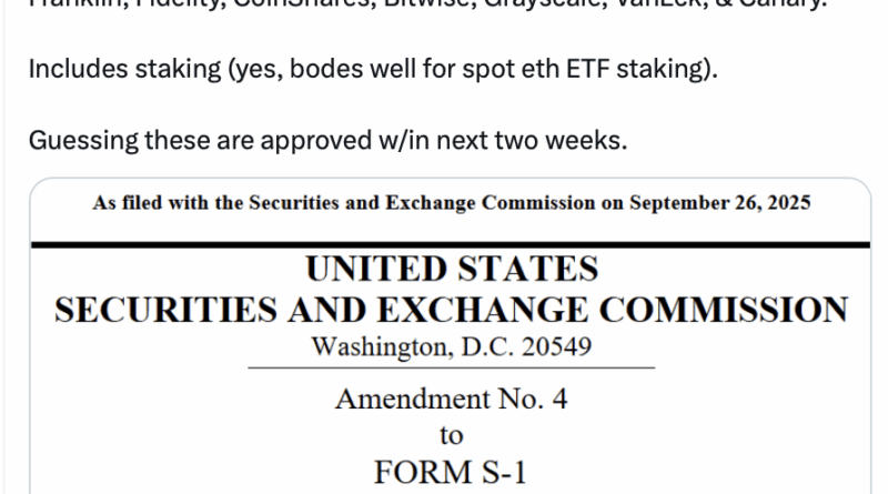 Solana (SOL) Staking-ETFs könnten in zwei Wochen zugelassen werden