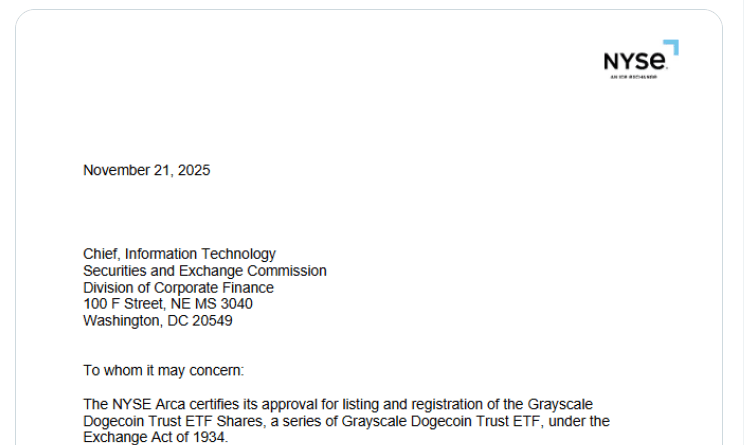 NYSE genehmigt Grayscale-ETFS für DOGE und XRP