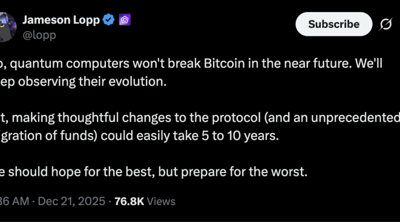 BTC-Migration auf Post-Quanten-Technologie könnte 5 bis 10 Jahre dauern