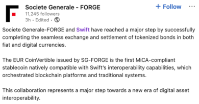 SWIFT führt erfolgreichen Euro-Stablecoin-Test mit SG-Forge durch