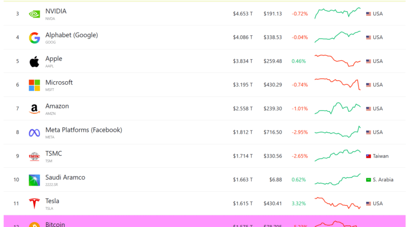 Tesla overtakes Bitcoin on global asset leaderboard