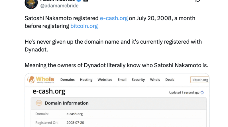 E-cash.org Predates Bitcoin.org by 29 days