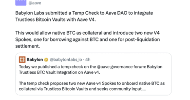 Aave DAO Faces Vote on Native BTC Collateral as Babylon Labs Files Temp Check Aave-DAO-Faces-Vote-on-Native-BTC-Collateral-as-Babylon.png