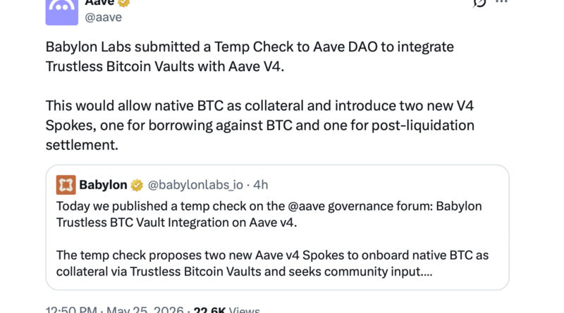 Aave DAO Faces Vote on Native BTC Collateral as Babylon Labs Files Temp Check