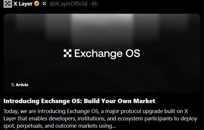 Exchange OS Goes Live on OKX’s Xlayer With Glassnode Data, Opens Market Building to Any Developer